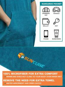 SUN CUBE Surf Poncho Changing Robe With Hood | Absorbent Quick Dry Microfiber Wetsuit Changing Towel With Pocket For Surfing Men Women (Black) - 海藍色 - 查看 6
