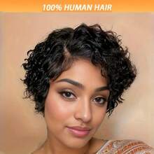 13x4x1 T Part Lace Frontal Wig Pixie Cut Lace Frontal Wigs For Women Brazilian Curly Wavy Virgin Human Hair Lace Front Wigs For Women Short Layered Pixie Wigs For Women