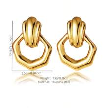 1 Pair Minimalist Fashion Geometric Hollow Stainless Steel Stud Earrings, Suitable For Women's Daily Wear And Party Occasions