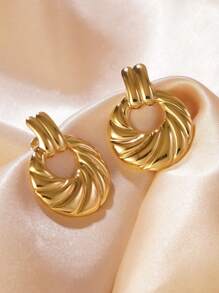 1 Pair Minimalist Fashion Geometric Hollow Stainless Steel Stud Earrings, Suitable For Women's Daily Wear And Party Occasions