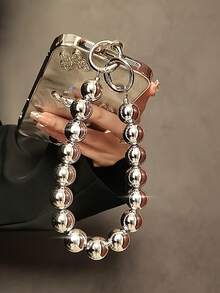 1pc Creative Silver Bead Detachable Wrist Strap, Cell Phone Case Lanyard, Key Chain, Bag Accessory - Silver - View 5