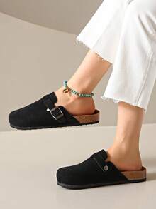 女士春季新款圆头厚底舒适套脚软底休闲时尚穆勒鞋 - 黑色 - 查看 6