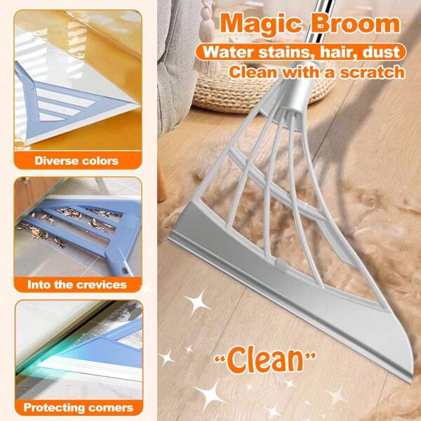 New Household Silicone Broom Floor Water Squeegee Dual-Purpose Broom Non-Stick Hair Cleaning Easy And Convenient, Simple Assembly Broom Length Suitable, No Need To Bend, Sweeping Clean And Easy To Assembl