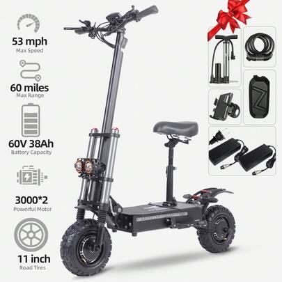 Mankeel 3000Wx2 Dual Motor Electric Scooter, 85km/H Max Speed, 100km Range, 11" Off-Road Tires, 60V38AH Battery, Foldable Frame