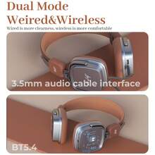 IKF R2 复古经典金属和皮革纹理耳机，Y2K 无线时尚耳机，降噪，蓝牙 V5.4 和有线双模式，工作、舞蹈、户外、运动等，5 级防水，60 小时电池续航时间，回溯 80 年代 90 年代 - 棕色 - 查看 6