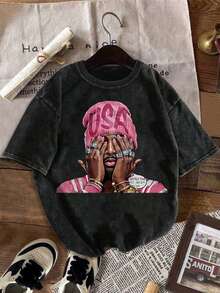 男士水洗宽松印花T恤，春夏季，经典圆领设计，简约百搭，透气吸湿排汗，适合搭配牛仔裤、休闲裤、西装裤、职场、通勤、日常穿着、约会、运动、健身