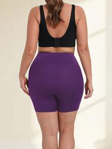 Women Plus Size 5 Inch Inseam Shorts, High Waist Drawstring Pocket Athletics Casual Shorts For Daily Wear, Fitness Training, Yoga, Running, Compression Legging Shorts - Purple - View 4