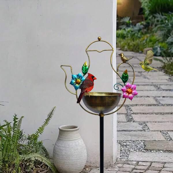 1pc Vintage Metal Hanging Bird Feeder With Iron Stand - Outdoor Garden And Porch Bird Feeder, Wild Bird Decorative Water Bowl, Ideal Feeding Station For Various Birds And Garden Homes