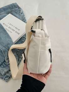 1 Túi đeo chéo chống nước - 1 chiếc Túi đeo chéo bằng nylon thông thường dành cho cả nam và nữ, Dây đeo có thể điều chỉnh, Khóa kéo chống nước, Một túi đeo vai có nhiều ngăn, Màu trơn, Lớp lót bằng polyester, Thích hợp để mua sắm, ví, túi xách, Phụ nữ trẻ, Sinh viên đại học, Cặp đôi mới cưới, Nhân viên văn phòng. Lý tưởng cho văn phòng, trường đại học, Công việc, Kinh doanh, Đi làm, Hoạt động ngoài trời, Du lịch và Đi bộ đường dài. - trắng - Xem 3