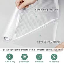 Reeded Glass Window Film, Privacy Frosted Glass Film, 3D Decorative Decals Removable Sun Blocking Anti UV Door Window Cover, No Glue Static Cling Vinyl For Bathroom Home Office, 17. 5" X 78. 7"