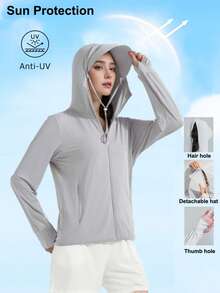 Summer Workout Women Sun Uv Protection Jacket Lightweight Outdoor Jacket Casual Long Sleeve Hooded Jackets Sun UV Protection Full Zip Tops