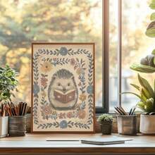 1 件无框刺猬阅读数码艺术印刷品，复古书籍和手绘野花，暖土色调，异想天开的乡村风格海报，爱书人礼物，儿童房装饰，乡村宿舍返校墙面艺术，时髦海报卧室装饰，家居装饰墙面印刷品装饰 - 彩色 - 查看 3