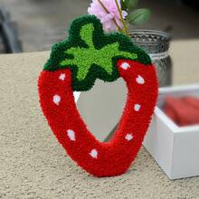 草莓图案化妆镜，绣花毛巾工艺镜，戳刺绣梳妆镜，便携式公主化妆镜，草莓毛巾刺绣相框镜，适合作为节日礼物 - 紅色 - 查看 9