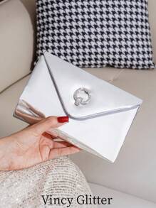 Glitter Decor Shiny PU Leather Women's Evening Clutch Bag, Party Shoulder Crossbody Chain Bag With Phone & Lipstick Compartment, Fashion Versatile Female Handbag