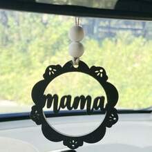 SBDBNMama Rear View Mirror Accessories Wooden Mama Rearview Mirror Hanger Monogram Mom Car Charm DIY Car Interior Accessories For Womengd76 - Black - View 5