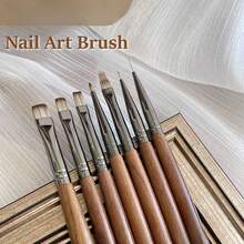 红木手柄美甲刷，拥有多种不同头形，专业美甲刷，包括内衬刷、圆头刷、平头刷等，适合专业美甲师和初学者在家使用 - 棕色 - 查看 2