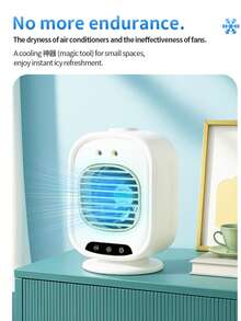 1 Adjustable Portable Air Conditioner Cooling Fan, Rechargeable, Multi-Speed Settings, 2 Modes (Air Conditioning & Misting), 2000mAh Battery, Suitable For Home, Car, Office, Outdoor, White Quiet Design, No Installation Required