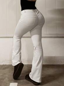 MYOURSA Low Rise Y2k Stretchy Bootcut Flare Leg Jeans,White - White - View 4