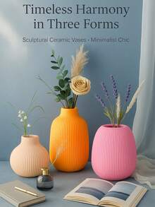 1pc Colorful Ribbed Decorative Vase - Minimalist Sculptural Home Decor, Suitable For Autumn Tabletop, Dorm, Back To School, Halloween And Thanksgiving Decoration - Multicolor - View 2