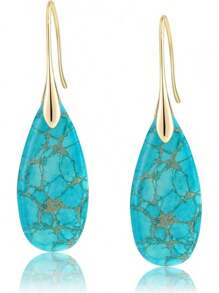 Natural Healing Stone Fishhoop Dangle Drop Earrings Statement Gold Silver Earrings