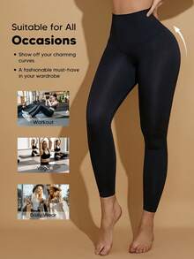 Women's High Waisted Solid Color Fitness Shapewear Leggings Black Spring Fall - Black - View 5