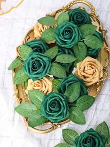 Conjunto com 30 ou 7 unidades de flores artificiais com hastes, flores de espuma verde-escuras, 8 cm de diâmetro, toque realista, rosas de espuma para projetos DIY, ideais para buquês de casamento/decoração de mesas, cenários para festas ao ar livre, decoração de ambientes/mesas, jardins/vasos de plantas, Dia dos Namorados, Dia das Mães, aniversários e também como presentes. - Verde escuro - Ver 9