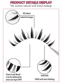 Asiteo 5 对假睫毛簇状睫毛自然外观，纤细漫画睫毛延长条带透明带短款动漫韩国假睫毛 - 黑色 - 查看 6