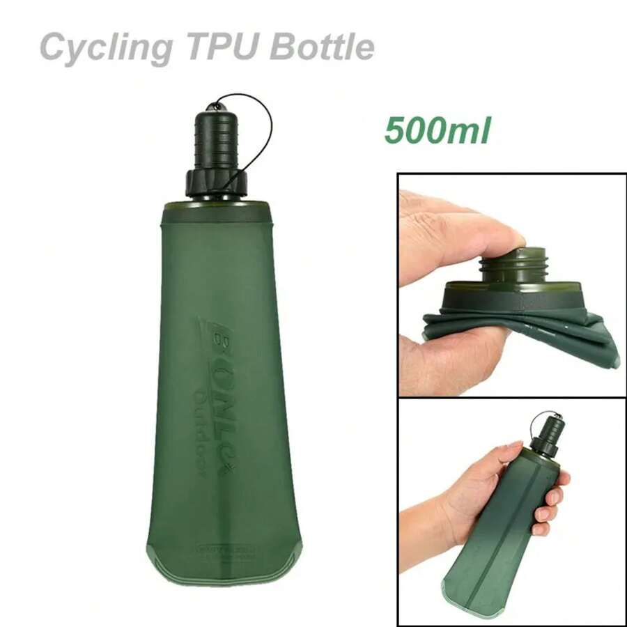 Botella para deportes al aire libre de TPU de 500ml, frasco blando plegable, botella de agua para correr, acampar, senderismo, bicicleta, bolsa de agua para Fitness CR7N - Verde 500ml - Ver 1