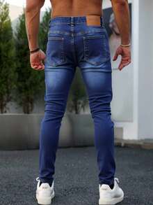 Jeans skinny para hombre en denim azul, ajustados y modernos, ideal para estilos casuales - Azul lavado oscuro - Ver 2