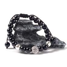 1pc Adjustable Size Micro-Inlaid Copper 10mm Ball Bracelet, Black Color Unisex Couple Bracelet