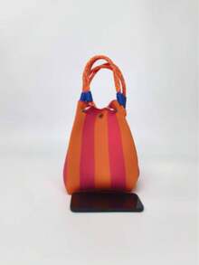 韩版大容量女士时尚手提包，文艺清新，结实耐用，手提包，购物袋，收纳袋，适合购物，旅行和收纳。个性化设计编织袋，送给朋友的绝佳礼物 - 玫紅色 - 查看 8