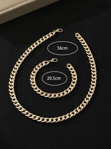 2 Stücke goldfarbenes Klobiges Metallkettenglieder Halsketten- und Armband Set, polierte Oberfläche, stilvolles minimalistisches Design, geeignet für Herren Freizeitkleidung oder als Geschenk
