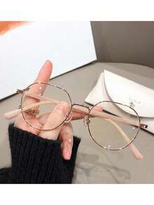 1 Pair Unisex Round Eyeglasses, Transparent Lenses, Metal Frame, Non-Prescription - Multicolor - View 6