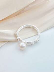 1pc Handmade Baroque Style Irregular Pearl Ring, Silver Vintage Stacking Rings For Women Everyday Wear