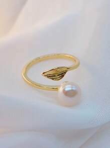 1pc Handmade Baroque Style Irregular Pearl Ring, Silver Vintage Stacking Rings For Women Everyday Wear
