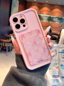 Fashionable And Exquisite Line Heart-Shaped Card Slot Protective Case Compatible With IPhone 17 Series, 11/12/13/13 Pro Max/14 Plus/14 Pro Max/15 Plus/16 Plus/16 Pro Max/15 Pro Max, XR, XS Msung Galaxy S25 Pmsung A Series, Galaxy Series, Suitable For Girls, Pink