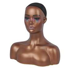 Half Body Mannequin Head With Shoulders - Realistic Display And Styling For Wigs, Jewelry, And Clothing - Durable Design For Salon, Shop, Or Home Use - Easy To Maintain - Brown - View 3