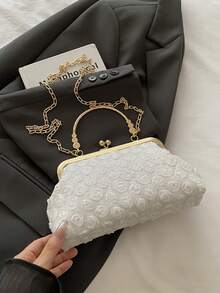 2025年新款花卉链条正装手拿包，时尚手提包，单肩包和斜挎包，纯色，款式多样 - 白色 - 查看 7