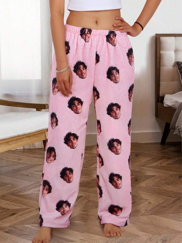 Printstory Customized Fleece Fluffy Pajama Pants, Personalized Anime Character, Couple, Idol, Or Pet Designs, Thick Flannel Homewear, Winter, Cozy ,For Family - Multicolor - View 3