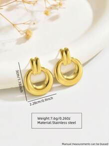 1 Pair Minimalist Fashion Geometric Hollow Stainless Steel Stud Earrings, Suitable For Women's Daily Wear And Party Occasions