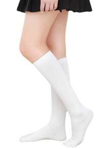 1 Pair Children's Casual Versatile Knee-High Socks, Girls' Solid Color Dance Socks, Suitable For 7-12 Years Old Boys And Girls For Daily Wear