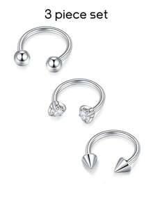 3 chiếc khuyên mũi bằng thép không gỉ mạ 18K 16G, khuyên mũi hình móng ngựa tròn Zirconia 8mm 10mm dành cho nam nữ, trang sức xỏ khuyên không gây dị ứng - Bộ 3 món - Xem 8