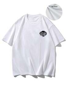 大码男士夏季休闲短袖 T 恤，复古深色风格圆领 T 恤，涤纶面料，适合运动健身