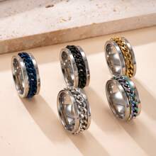 6pcs Stainless Steel Rings With Rotatable Chain, Couple Ring, Multi-Functional Jewelry, Fashion 8mm Ring, Gifts For Men