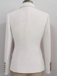 New Pure White Women's Elegant Double Breasted Lapel Long Sleeved Suit Jacket, High-Quality Classic Suit Jacket, Suitable For Office And Business - 白色 - 查看 7