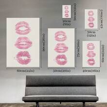 1pc Framed Canvas Wall Art Prints Poster, Coquette Pink Kiss Lips Art Girl Preppy Poster Canvas Print Retro Funky Artwork Aesthetic Art Posters Canvas Print Painting For Living Room Bedroom Office Bathroom Dorm Home Decor, Ready To Hang - 彩色 - 查看 5