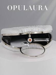 OpulAura 女士金属魅力晚宴包，奢华皮革手拿包，适合宴会、庆典、舞会、婚礼、伴娘、生日礼服配饰 - 銀色 - 查看 4