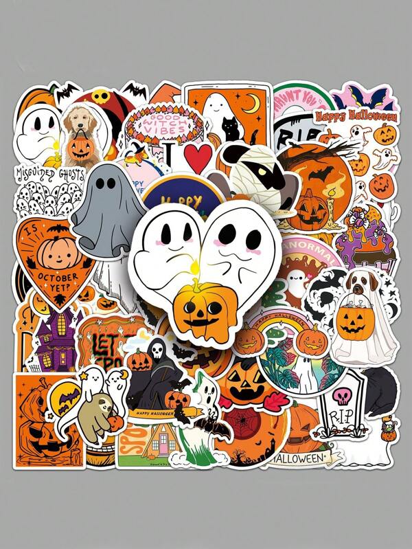 50pcs - Halloween Graffiti Personalized Cartoon Stickers, DIY Skateboard Cup Luggage Stickers Waterproof Home Decoration, Car Decoration, Bedroom Decoration, Party Gifts, Holiday Gifts, Halloween Gifts, Adhesive Materials