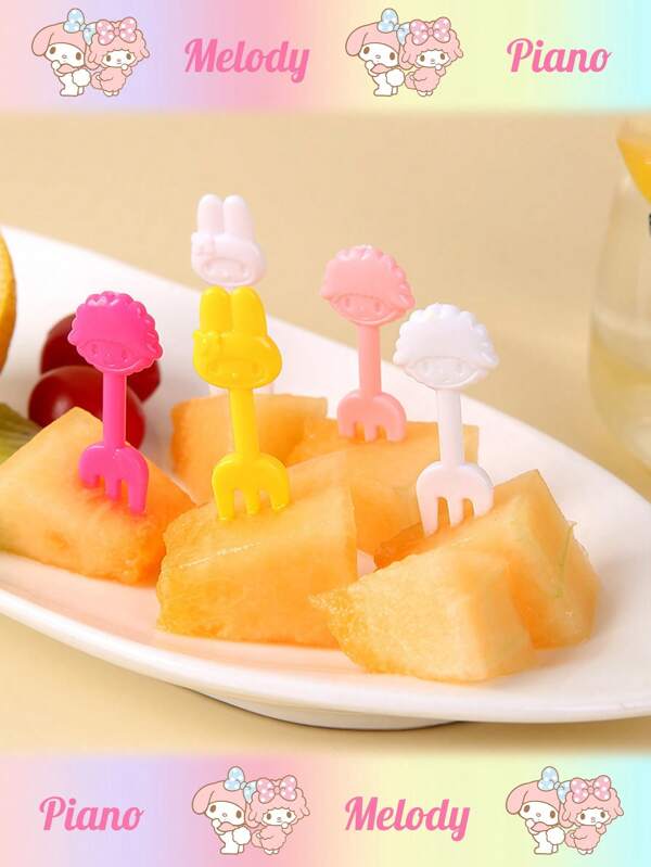 Sanrio 10 pièces/30 pièces/50 pièces Set de fourchettes à fruits lapins Melody de dessin animé, fourchettes à fruits créatives avec animaux mignons, fourchettes à dessert, parfait pour les fêtes, les anniversaires, les vacances. Cadeau parfait pour les amis, les collègues et la famille