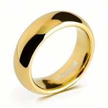 6 毫米宽镀钛戒指 - 金色，现代简约风格，耐用珠宝，适合婚礼、情人节、毕业典礼、周年纪念日、男女通用，采用优质仿宝石精制而成，时尚配饰，情侣戒指
